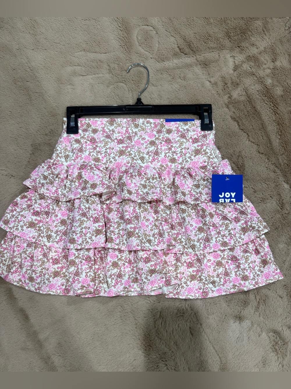 JoyLab Pink & Cream Floral Ruffle Mini Skirt